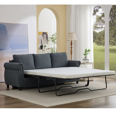 81.5" 2-in-1 Queen  Convertible Sleeper Sofa Bed,  Pull Out Couch Bed,3 Seater Sofa Bed,with 3.35" Memory Foam Mattress ,rivet Handrail,living Room, Apartment, Dark Gray