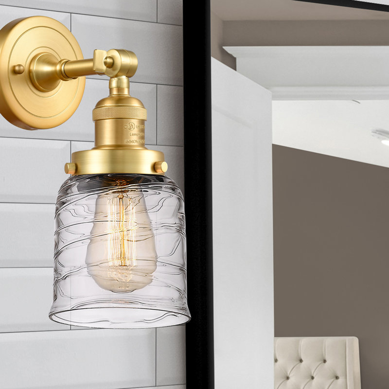 Applique murale 1 lumière 8 po Bell, Or satiné, Ampoule non incluse, Tourbillon déco transparent