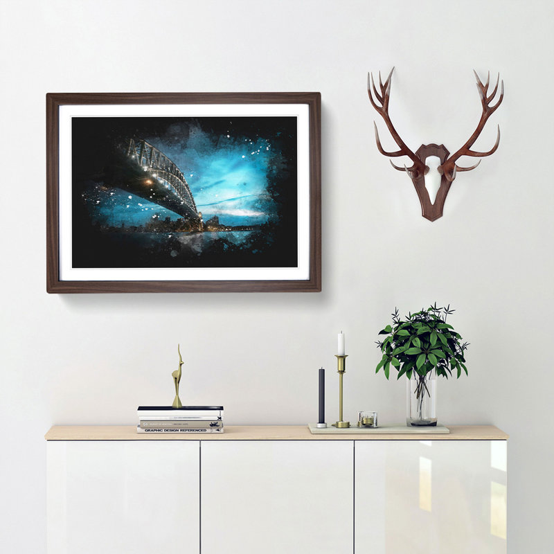 Sydney Harbour Bridge in Australia - Picture Frame Graphic Art Print, Walnut Framed, 45cm H x 63cm W x 2cm D