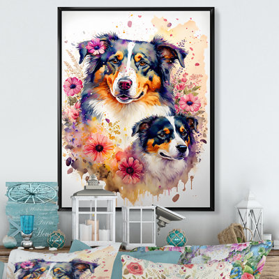 Mignon berger australien floral I - Peinture sur toile