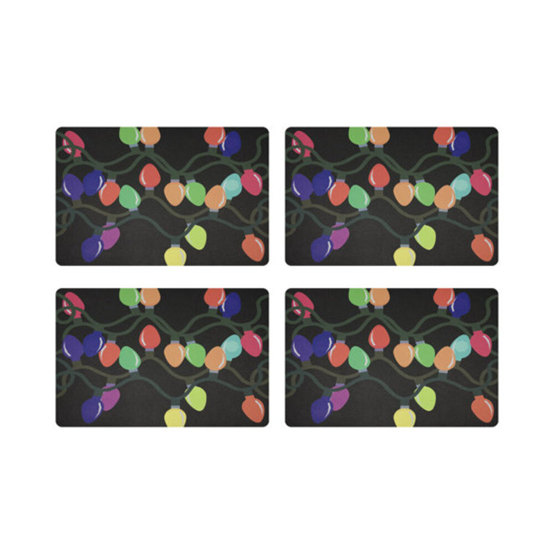 Xmas Vegan Leather Rectangle Placemats, Black