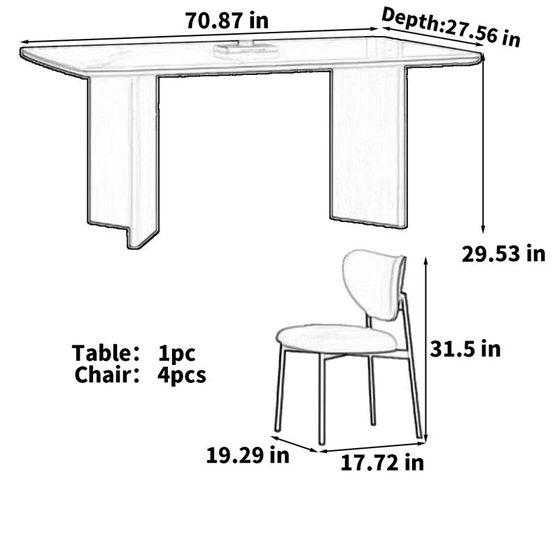 Table de salle à manger rectangulaire, H 29,53 po x L 70,87 po x l 27,56 po