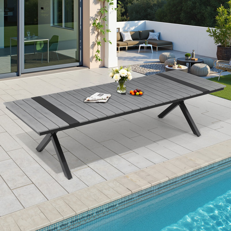 Table de salle à manger pour l'extérieur 8-12 personnes, H 29,3 po x l 118,1 po x P 40,6 po, Gris foncé