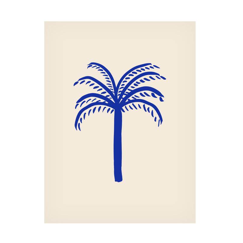 Blue Palm Tree on Beige Canvas Wall Art