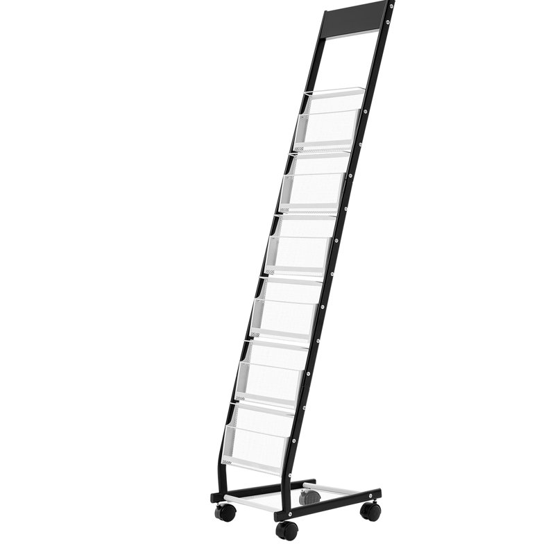 Présentoir à journaux mobile à 6 niveaux, fer noir, grande capacité pour porte-revues sur pied, conception étroite, bureau à assembler rapidement