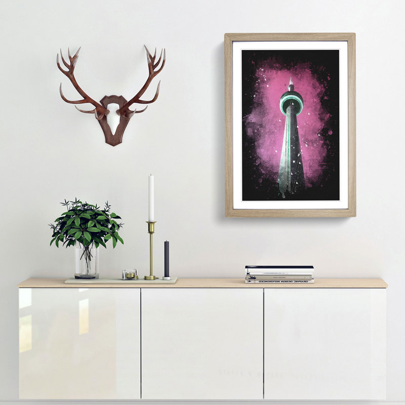 CN Tower in Toronto Canada - Framed Print, 87cm H x 62cm W x 2cm D, Oak Framed