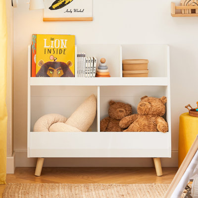 2-Tier Open Bookcase with Feet 5 Cube Toy Storage Display Organizer