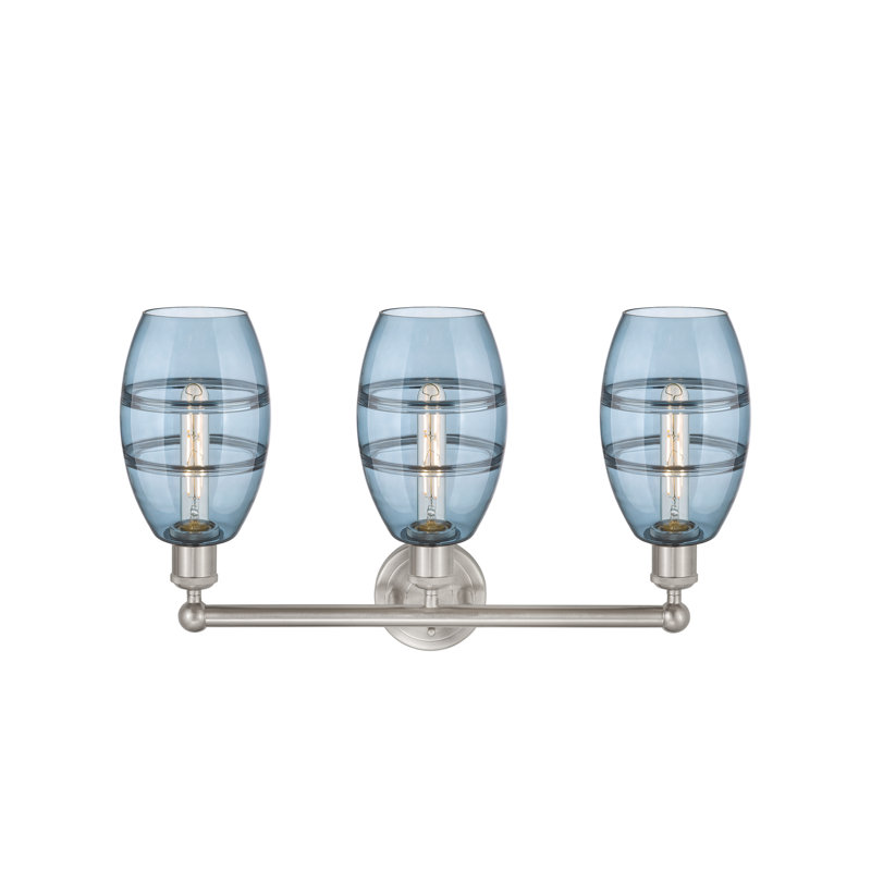 Kusham 3 - Light Dimmable Vanity Light, Brushed Satin Nickel, Princess Blue
