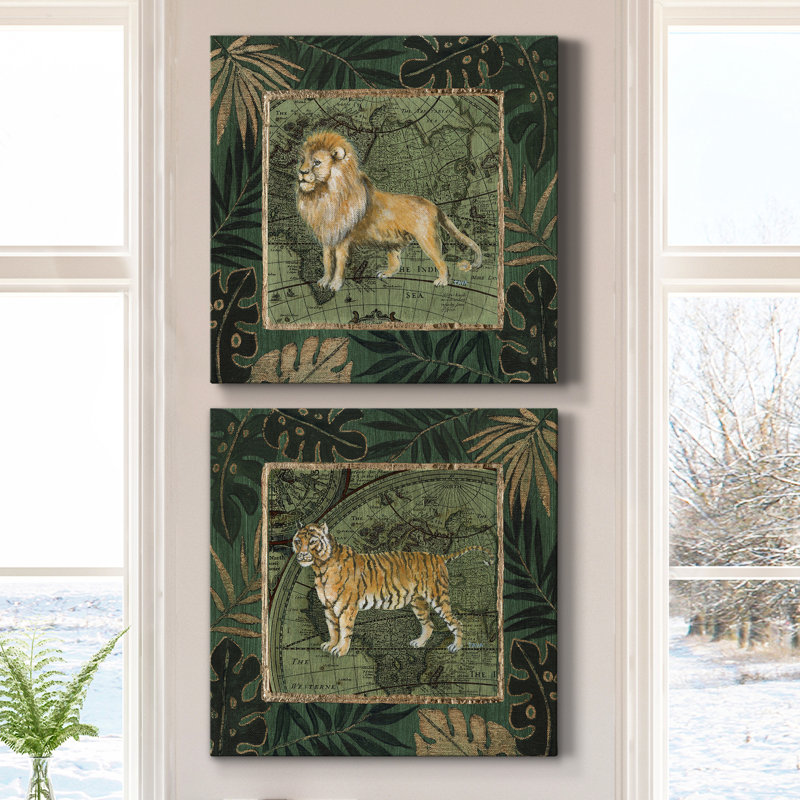 «Jungle Lion», ensemble de 2 impressions, H 16 po x l 32 po x P 1 po, Toile tendue