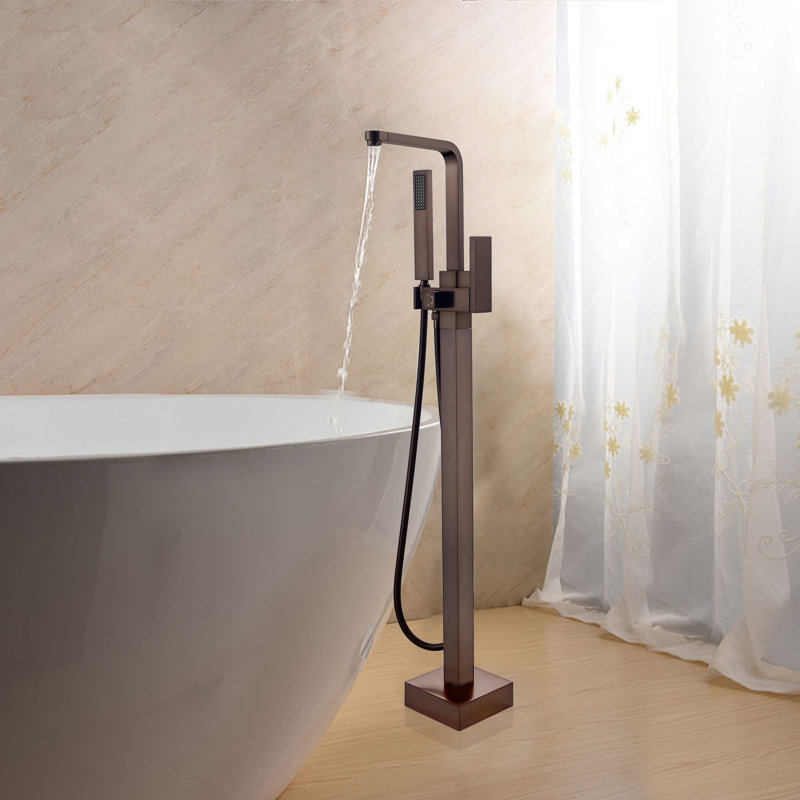 Single Handle Floor Mounted Tub Filler with Handshower, Oil-Brushed Bronze