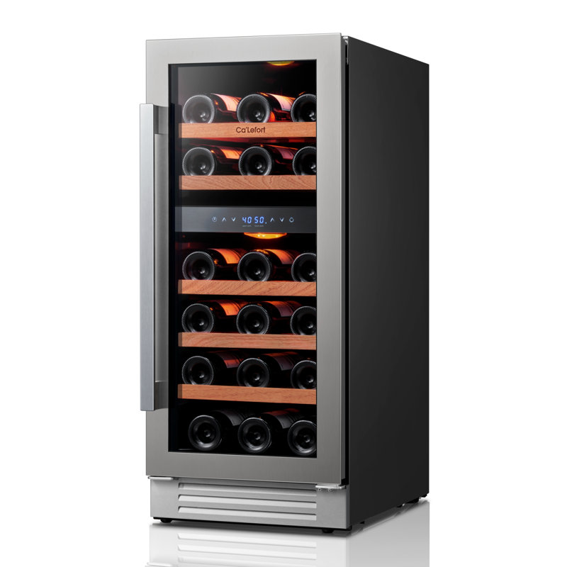 Réfrigérateur à vin à deux zones de 15 pouces Ca'lefort, peut contenir 28 bouteilles, encastré ou autoportant avec lumière DEL, tablettes amovibles, refroidissement silencieux du compresseur