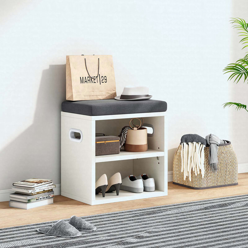 Small Shoe Bench For Entryway With Cushion, Storage Seat Entryway Shoe Rack, White/Gray