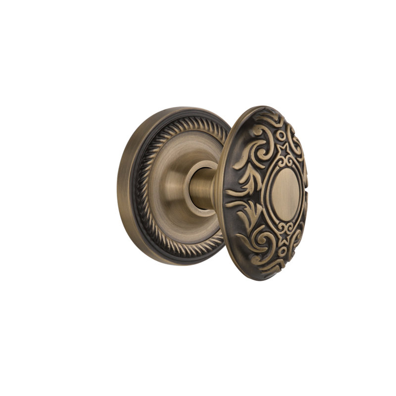 Rope Rosette with Victorian Door Knob, Antique Brass, 2-3/8”