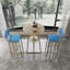 Bar Table And Chairs Three Piece Set, Gold Frame, Sponge Made Seat Cushions And Backrests, Bar Table With Storage Function (Gold+Brown Tabletop+Blue Cushion)
