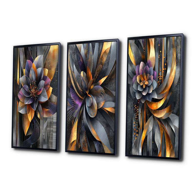 Fleur, pétale de dahlia géométrique en mouvement I - collection d'art mural Dahlia, H 28 po x l 36 po, Noir