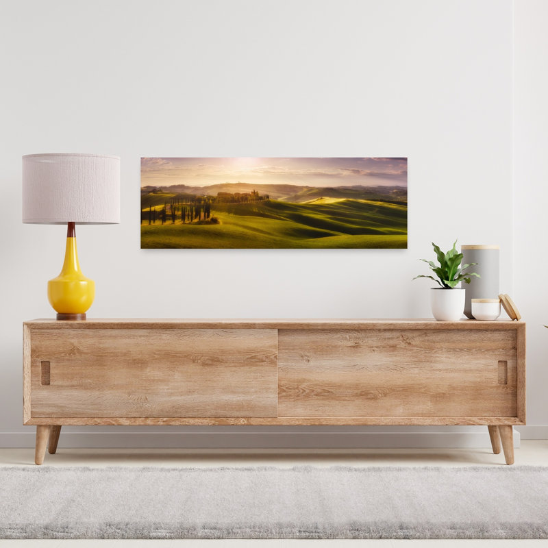 «Rolling Tuscan Cypress Hills Peaceful Serene Vibrant Cypress Landscape Nature», art mural, H 12 po x l 36 po