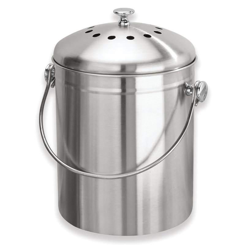 iDesign Brushed Stainless Steel 1.3-gal. Kitchen Countertop Compost Bin with Charcoal Filters