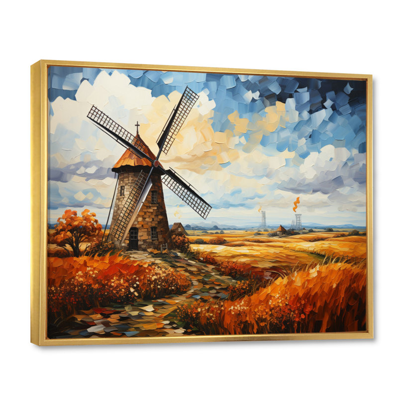 «Countryside the Old Windmill IV», reproduction sur toile, H 24 po x l 32 po x P 1 po, Cadre flottant doré