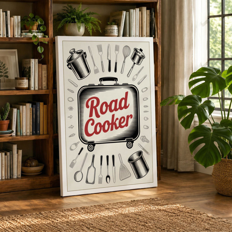 Road Cooker Retro - Wrapped Canvas, 18x12 - 45.7 x 30.5 cm, Terracotta Border