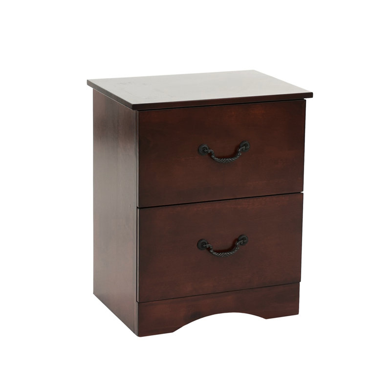 Chambre à coucher avec table de chevet 2 tiroirs en cerisier - bois de pin et métal