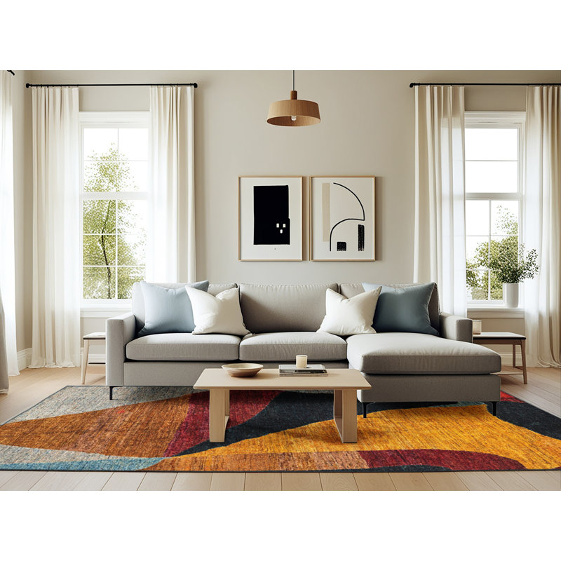 Angjelin Abstract Indoor Rug, Rectangle 6' x 9'