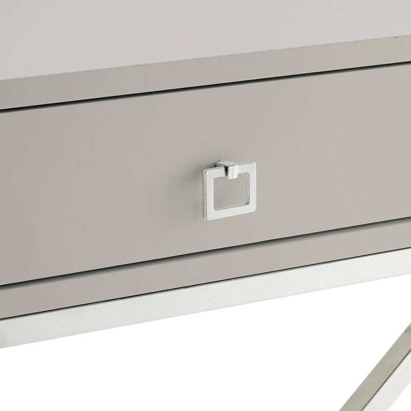 Table de bout avec rangement Marianna, Chrome, Gris clair