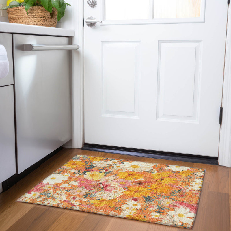 Tapis orange intérieur / extérieur lavable à la machine Claudian ACN1510, Rectangle 1 pi 8 po x 2 pi 6 po