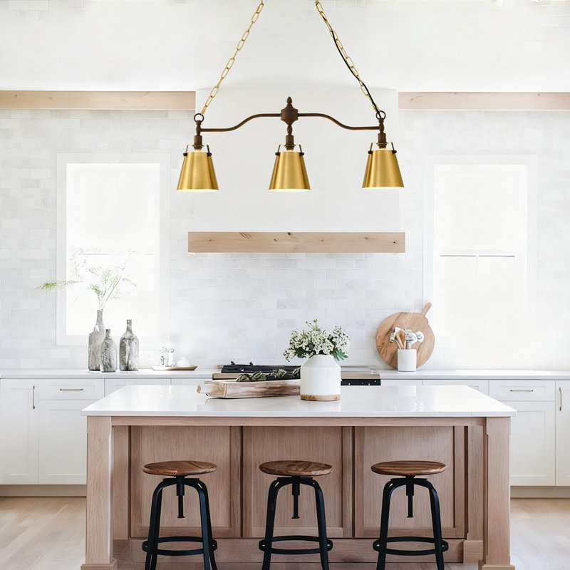 Luminaire suspendu linéaire 3 lumières pour îlot de cuisine avec abat-jour en métal, H 13,11 po x l 31,29 po x P 4,43 po