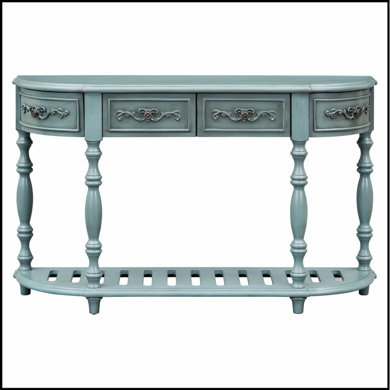 Console courbée moderne et contemporaine de 52 po avec beaucoup de rangement, pour les entrées et les salons, Bleu antique