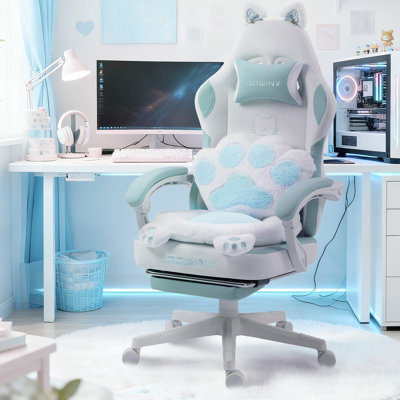Fauteuil de jeu mignon avec oreille de chat avec support lombaire et coussin Paw Print
