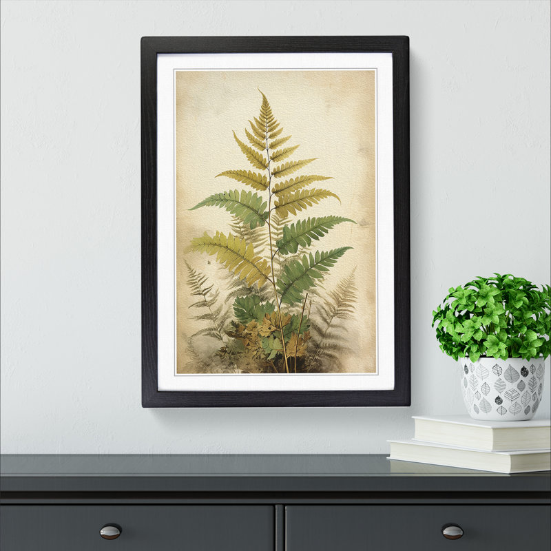 Fern Leaf Victorian - Single Picture Frame Print on Wood, Black, 64cm H x 46cm W x 2cm D