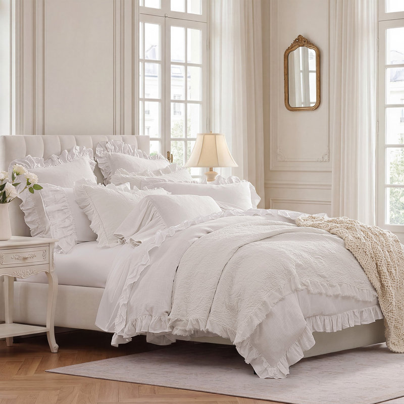 Ensemble de courtepointe en coton Tasha Polizzi, Courtepointe très grand et 2 très grandes taies, Sadie blanc