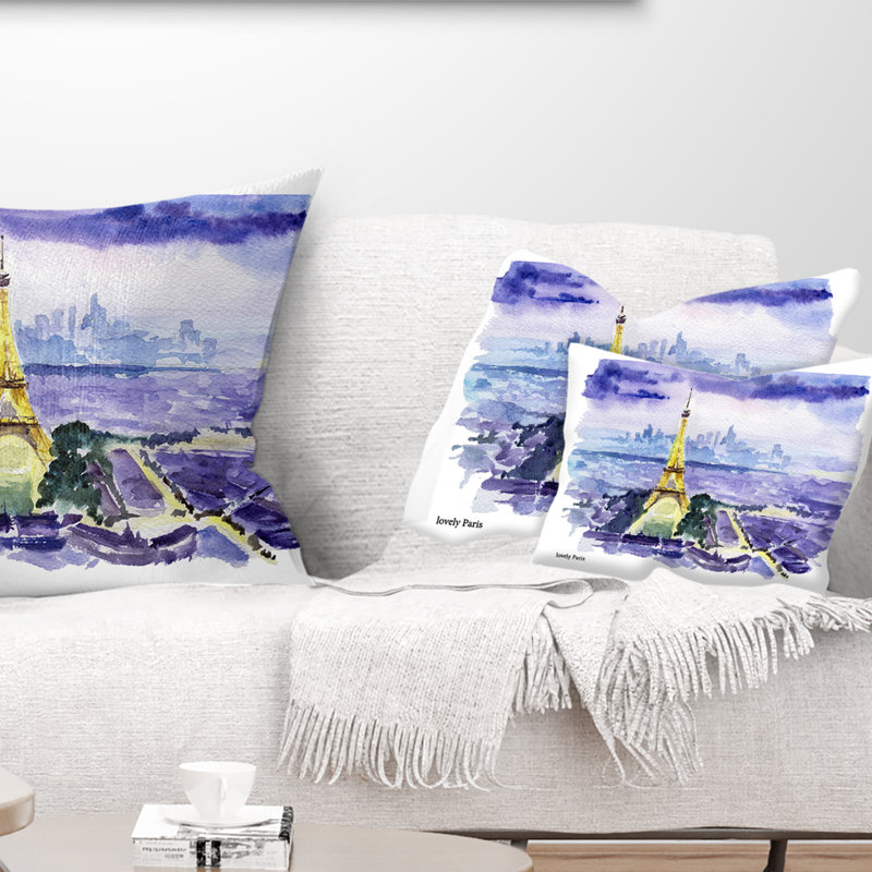 Coussin Paris Eiffel Toweron sur fond bleu - impression de paysage urbain, Rectangulaire, 12 po x 20 po