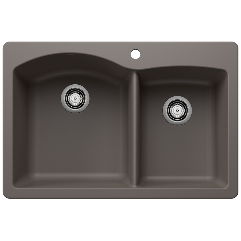 Diamond SILGRANIT 33" L x 22" W Double Bowl Drop-in/Undermount Kitchen Sink, Volcano Gray