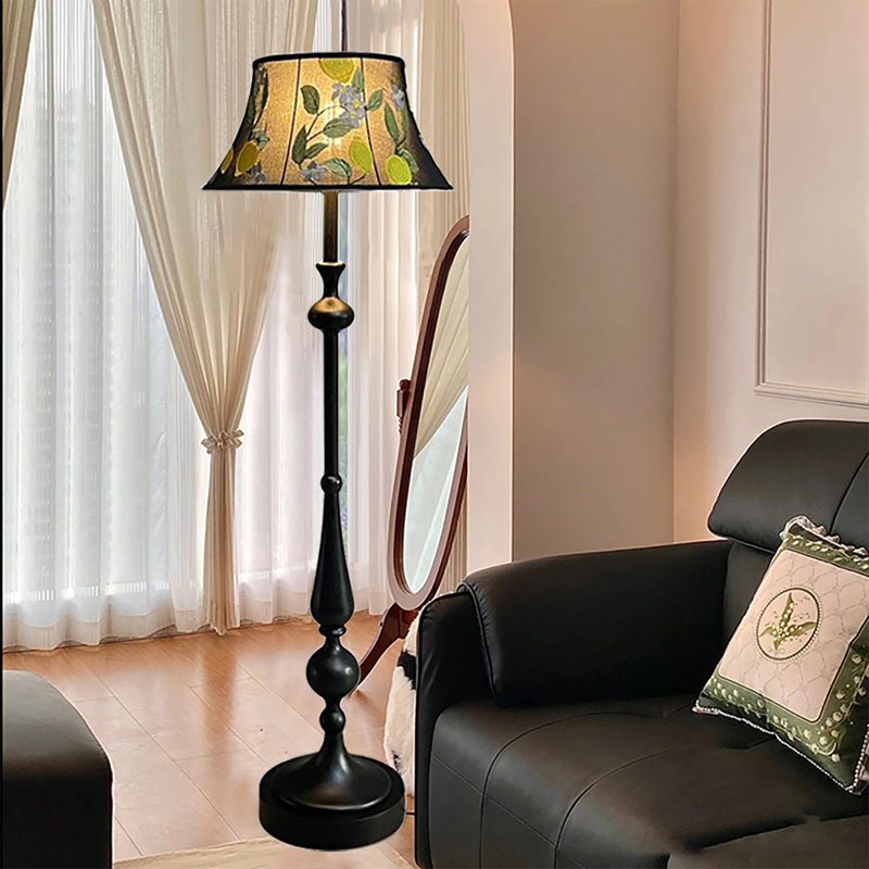 Lampe sur pied en bois massif et tissu de style chinois