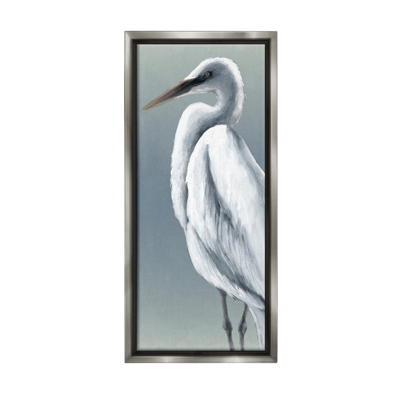 «Traditional Egret Bird Floater Frame» par Grace Popp sur toile, Cadre flottant gris lustré, H 31 po x l 14 po