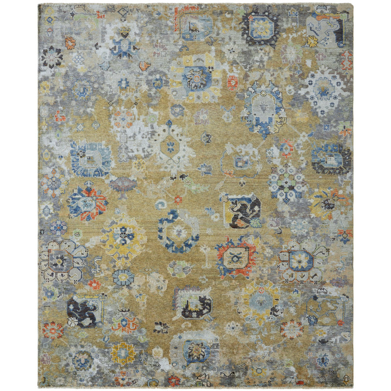 Tapis noué à la main vigne dorée Johannes, Rectangle 6 pi x 9 pi