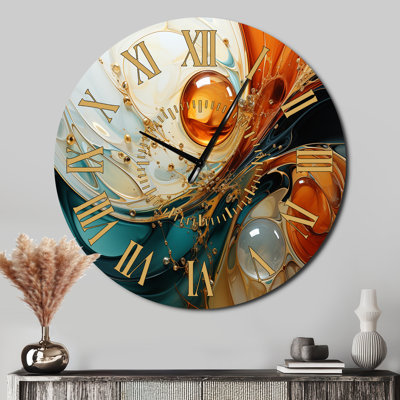 Horloge murale orange et émeraude en marbre IV