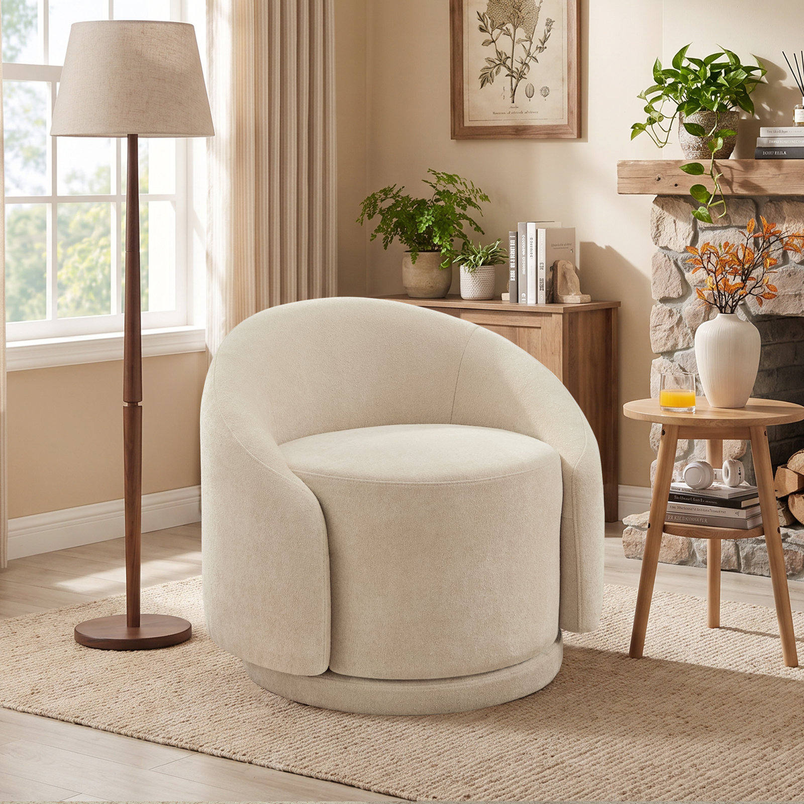 Pierre Swivel Accent Chair, Cream Performance Boucle