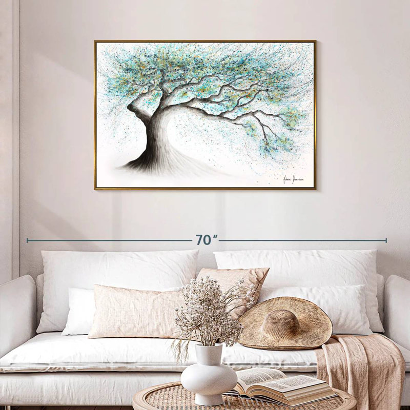 Lucent Lake Tree, 43" X 29", Floating Frame Gold