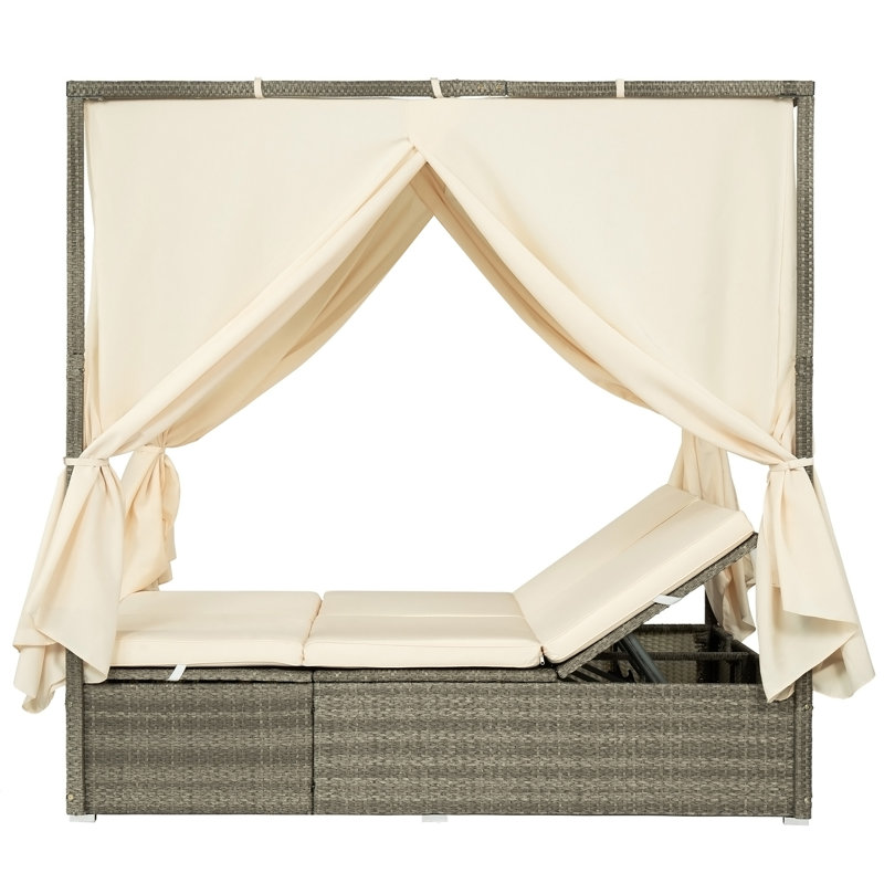 Lit de soleil réglable avec rideau, Brun / beige