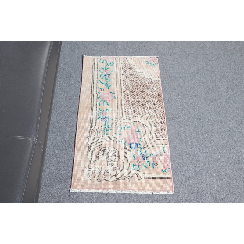 Handwoven Small Beige Turkish Antique Rug Ideal For Entryway And Bath Mat