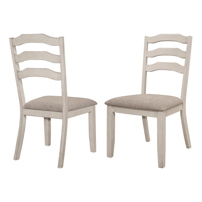 Chaise de salle à manger 24 pouces Nereya, ensemble de 2, dossier échelle, crème, bois franc asiatique