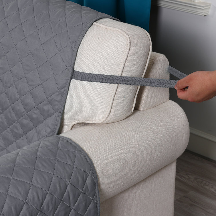Reversible Non-Slip Box Cushion Sofa and Chaise Lounge Slipcover Latitude Run Fabric: Black Microfiber