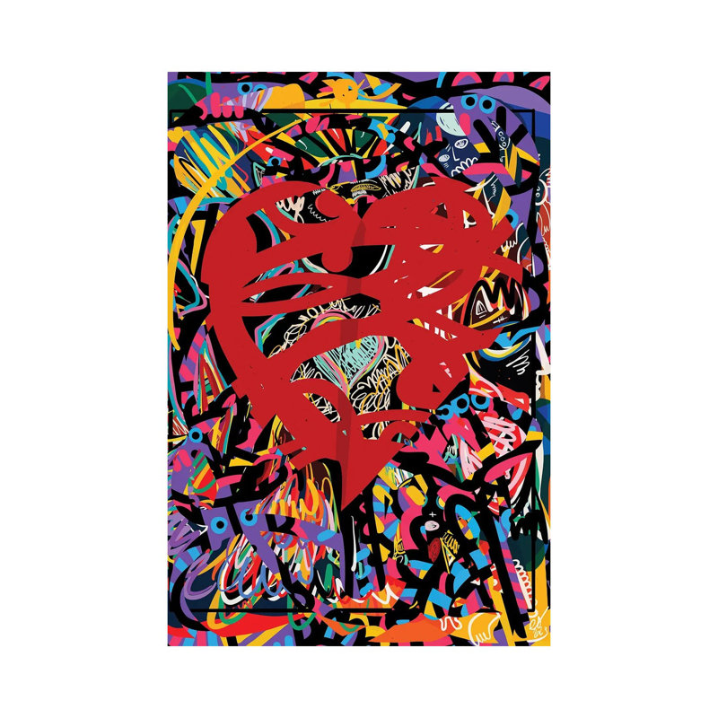 Graffiti, cœur rouge de l'amour - reproduction d'art murale, H 48 po x l 32 po, Toile tendue, Ne s’applique pas