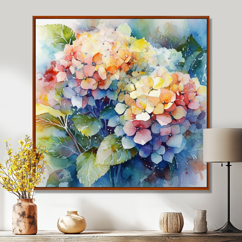 «Blue Green Hydreangea», reproduction d'art sur toile, H 36 po x l 36 po x P 1,5 po, Cadre flottant brun