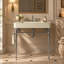 Lavabo de console de salle de bain cannelé avec cuve intégrée à surface solide, pieds en métal rétro et barre à serviettes-1966015440-1966015452