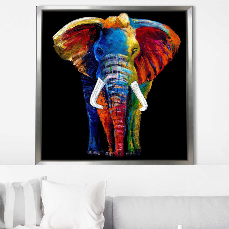 «Great Elephant» par Clara Summer - impression, Cadre flottant argent, H 31,5 po x l 31,5 po x P 2 po
