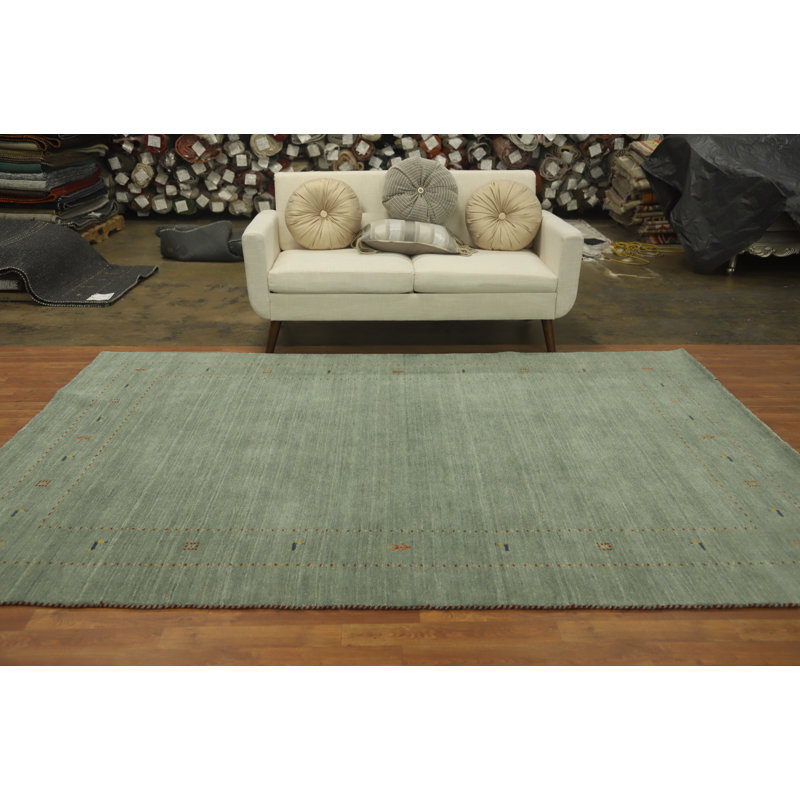 Tapis élégant en laine de style Gabbeh vert sauge 7 x 10