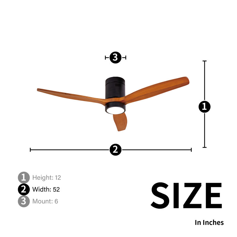 Portée de lame Airys de 52 po Ventilateur de plafond intérieur noir mat à profil bas avec ampoule DEL incluse et télécommande incluse